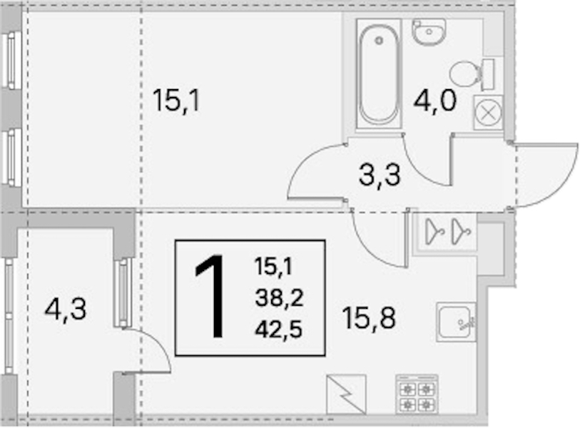 1-комнатная квартира 38.2 м², 5/5 эт., ЖК «ЮгТаун. Олимпийские кварталы»